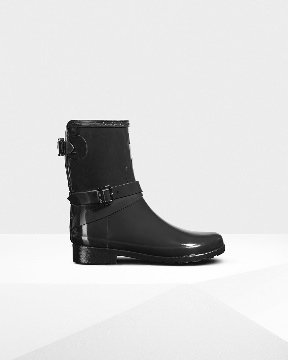 Galochas Curtas Hunter Feminina Pretas - Refined Adjustable Gloss - 92CJIGSXE